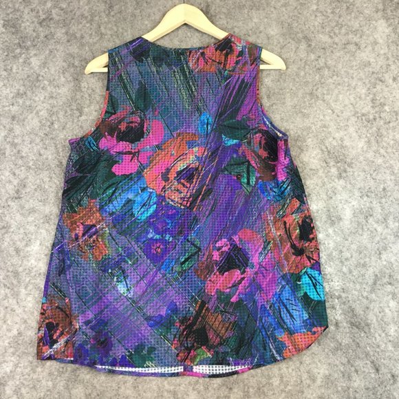 Lane Bryant Top 14 Blouse Floral Ruffle Scoop Neck Sleeveless Tan Career Casual - Picture 12 of 13